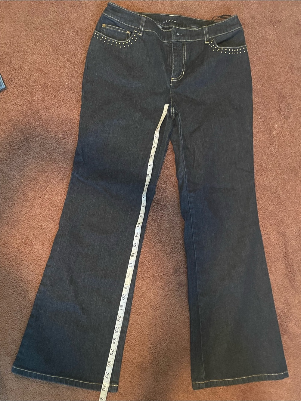 Jones New York Dark Indigo Flare Jeans with Stud Accents
